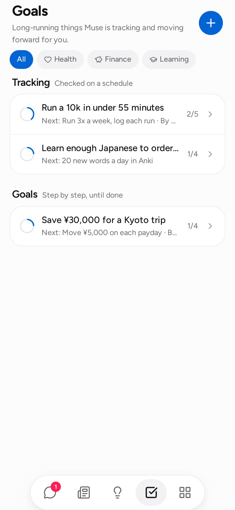 Goals: tracking and one-off